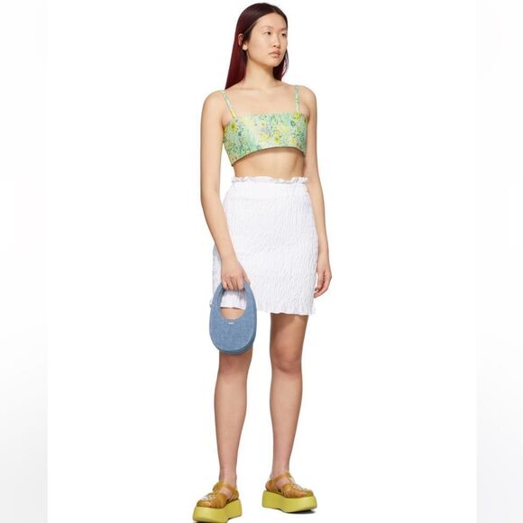 MSGM White Stretch Ruched Skirt Ruffle Mini Bodycon Size 6 EU 42 - Picture 2 of 9